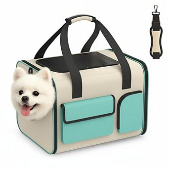 Petsfit Soft Sided Small Dog Travel Carrier Breathable Foldable 15lbs w/ Pockets Removable Bed