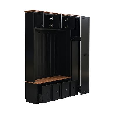 Merax 78.7" 5-in-1 Farmhouse Hall Tree with Storage Bench, Coat Rack, Shoe Bench