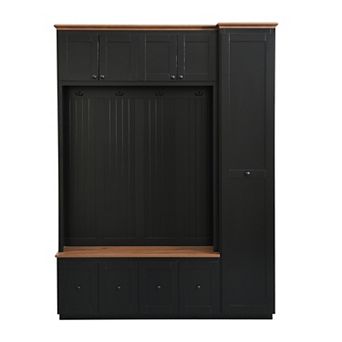 Merax 78.7" 5-in-1 Farmhouse Hall Tree with Storage Bench, Coat Rack, Shoe Bench