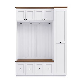 Merax 78.7" 5-in-1 Farmhouse Hall Tree with Storage Bench, Coat Rack, Shoe Bench