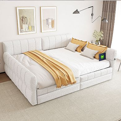 Merax King Size Upholstered Platform Bed with USB and 2 Drawers