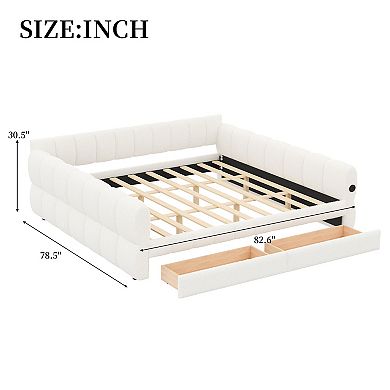 Merax King Size Upholstered Platform Bed with USB and 2 Drawers