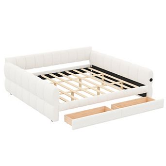 Merax King Size Upholstered Platform Bed with USB and 2 Drawers