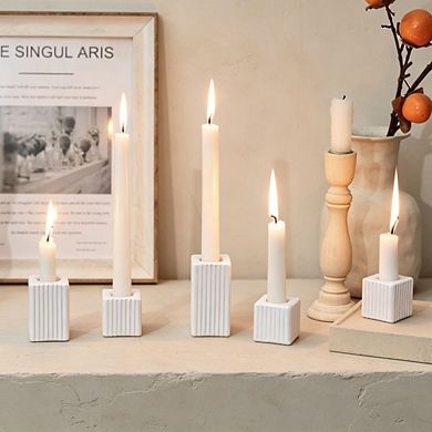 MOEPLSY 12-Piece White Striped Glass Taper Candle Holders, Decorative Set for Wedding