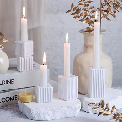 MOEPLSY 12-Piece White Striped Glass Taper Candle Holders, Decorative Set for Wedding