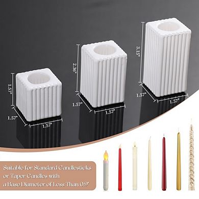 MOEPLSY 12-Piece White Striped Glass Taper Candle Holders, Decorative Set for Wedding