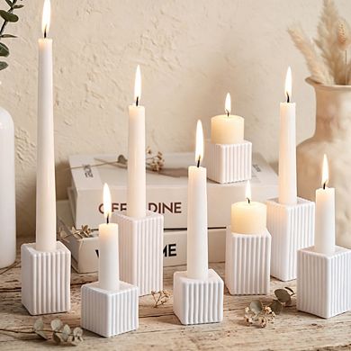 MOEPLSY 12-Piece White Striped Glass Taper Candle Holders, Decorative Set for Wedding