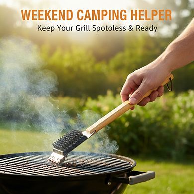 BBQ Grill Brush Scraper, Replaceable Stainless Steel Head, Wood Handle