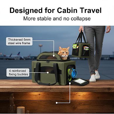 Petsfit Airline Approved Pet Carrier Soft-sided Breathable Locking Zippers Leakproof for Small Pets