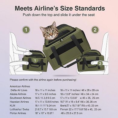 Petsfit Airline Approved Pet Carrier Soft-sided Breathable Locking Zippers Leakproof for Small Pets