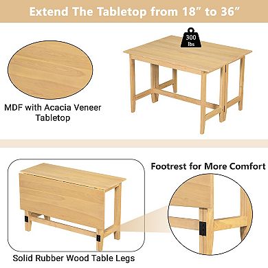 Merax Farmhouse Wood Extendable Dining Table with Drop Leaf for Small Places