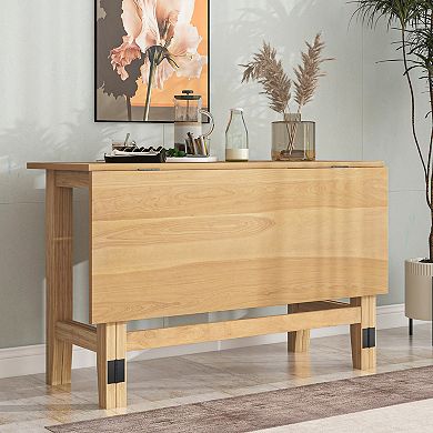 Merax Farmhouse Wood Extendable Dining Table with Drop Leaf for Small Places