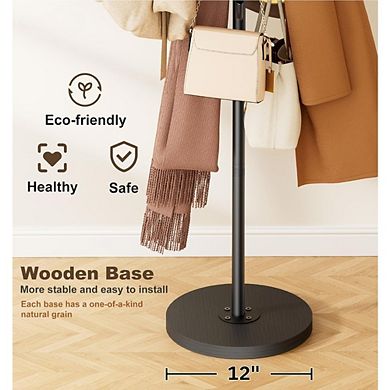Great Ambitions Freestanding Coat Rack with 12 Hooks, Modern Black & Wood Base for Entryway Bedroom