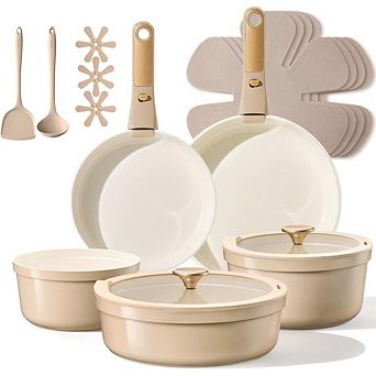 MOEPLSY 18 pc Ceramic Cookware Set boasts a titanium-reinforced nonstick coating and is non-toxic