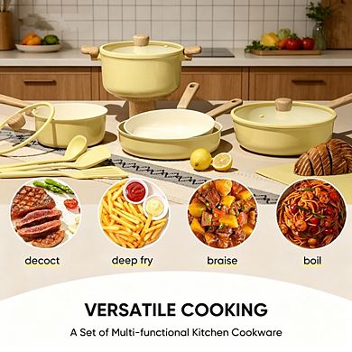 MOEPLSY24-Piece Ceramic Nonstick Cookware Set Complete Kitchen Pots
