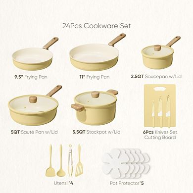 MOEPLSY24-Piece Ceramic Nonstick Cookware Set Complete Kitchen Pots