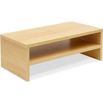 20" Wood Monitor Stand Riser 2 tier Natural Maple Desktop Shelf with Storage for Laptop TV