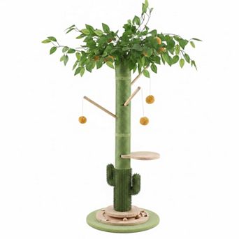 Nicate 45 Inch Tall Cat Scratcher Sisal Rope Large Posts Hanging Balls Soft Rubber Brush Indoor Cats