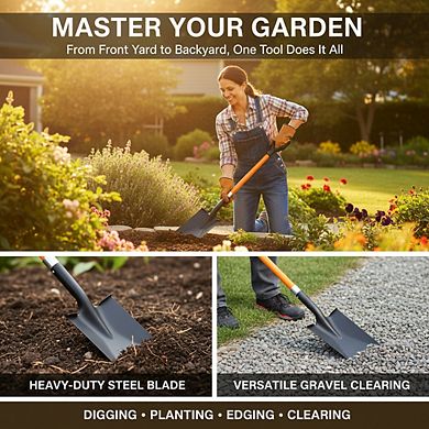 41Inches D-Handle Garden Spade Shovel, Heavy Duty Orange Strong Build for Digging