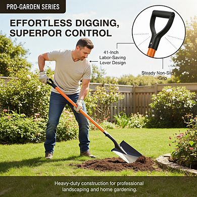 41Inches D-Handle Garden Spade Shovel, Heavy Duty Orange Strong Build for Digging