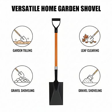 41Inches D-Handle Garden Spade Shovel, Heavy Duty Orange Strong Build for Digging