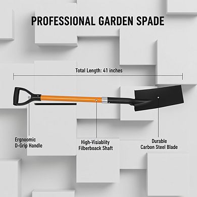 41Inches D-Handle Garden Spade Shovel, Heavy Duty Orange Strong Build for Digging