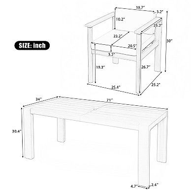 Merax 7-Piece Outdoor Patio Dining Set for 6, 72.8" Rectangle Table with Removable Cushions