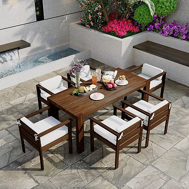 Merax 7-Piece Outdoor Patio Dining Set for 6, 72.8" Rectangle Table with Removable Cushions