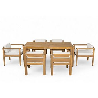 Merax 7 pc Outdoor Patio Dining Set for 6, 72.8" Rectangle Table with Removable Cushions