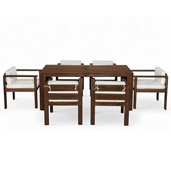 Merax 7 pc Outdoor Patio Dining Set for 6, 72.8" Rectangle Table with Removable Cushions