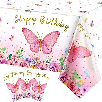 Butterfly Birthday Tablecloth 3 Pack Disposable Watercolor Plastic