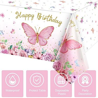 Butterfly Birthday Tablecloth 3 Pack Disposable Watercolor Plastic