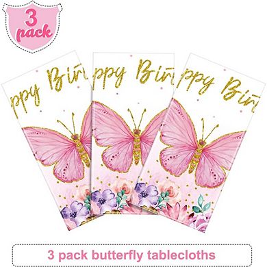Butterfly Birthday Tablecloth 3 Pack Disposable Watercolor Plastic
