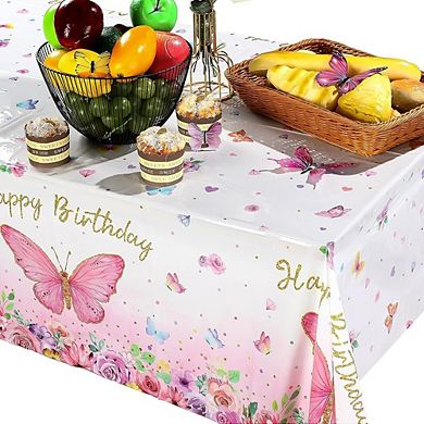 Butterfly Birthday Tablecloth 3 Pack Disposable Watercolor Plastic