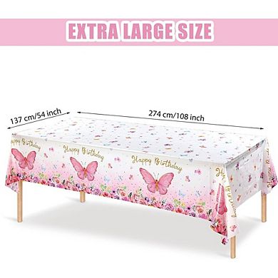 Butterfly Birthday Tablecloth 3 Pack Disposable Watercolor Plastic