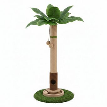 Nicate 35" Cat Scratcher Tree: Mouse Hole, Wooden Balls, Sisal Posts