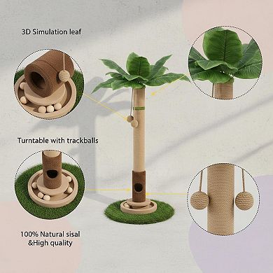 Nicate 35" Cat Scratcher Tree: Mouse Hole, Wooden Balls, Sisal Posts