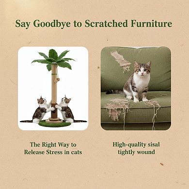 Nicate 35" Cat Scratcher Tree: Mouse Hole, Wooden Balls, Sisal Posts