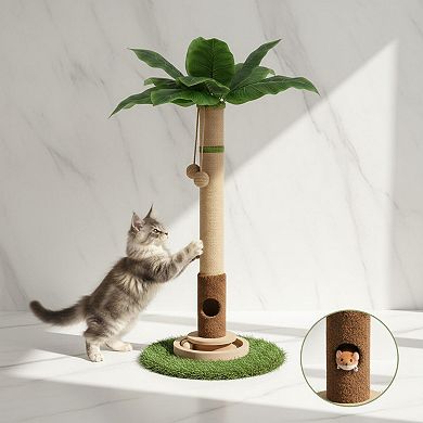 Nicate 35" Cat Scratcher Tree: Mouse Hole, Wooden Balls, Sisal Posts