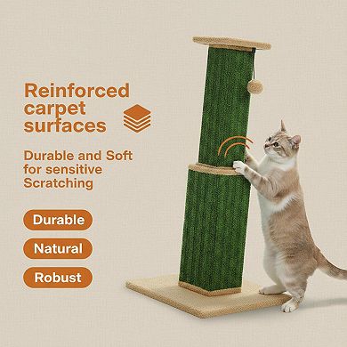 Nicate 32in Tall Cat Scratching Post: Sisal Base, Dangling Ball, Wooden Plush Base