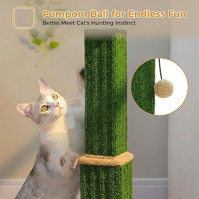 Nicate 32in Tall Cat Scratching Post: Sisal Base, Dangling Ball, Wooden Plush Base