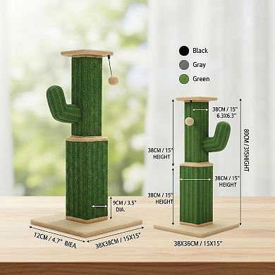 Nicate 32in Tall Cat Scratching Post: Sisal Base, Dangling Ball, Wooden Plush Base