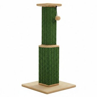 Nicate 32 in Tall Cat Scratching Post: Sisal Base, Dangling Ball, Wooden Plush Base