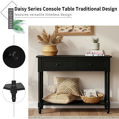 Merax Console Table Traditional Design with Two Drawers and Bottom Shelf