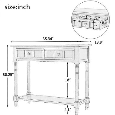 Merax Console Table Traditional Design with Two Drawers and Bottom Shelf