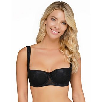 ROSME Women's Lace Balconette Bra with Push-Up Effect, Underwired Demi Cup, Grand Collection
