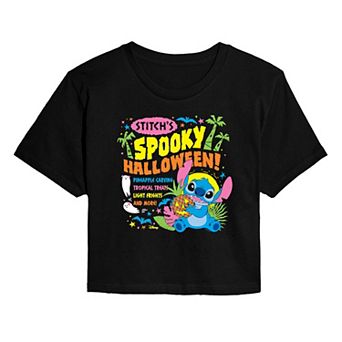 Juniors' Disney's Lilo & Stitch Stitch's Spooky Halloween Cropped Tee