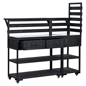 Merax 62.3" Patio Kitchen Island Cart Solid Wood with Stainless Steel Top, BBQ Prep Table