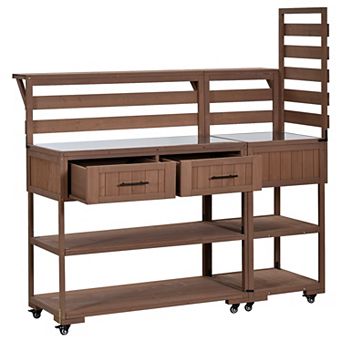 Merax 62.3" Patio Kitchen Island Cart Solid Wood with Stainless Steel Top, BBQ Prep Table