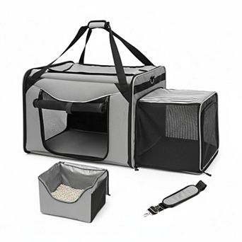 Petsfit Large Expandable Cat Carrier with Travel Litter Box for 2 Cats Up to 55lbs